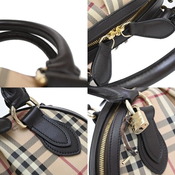 BURBERRY Logo Nova Hand Bag Check PVC Leather Brown GHW 87RF419 - Picture 9 of 16